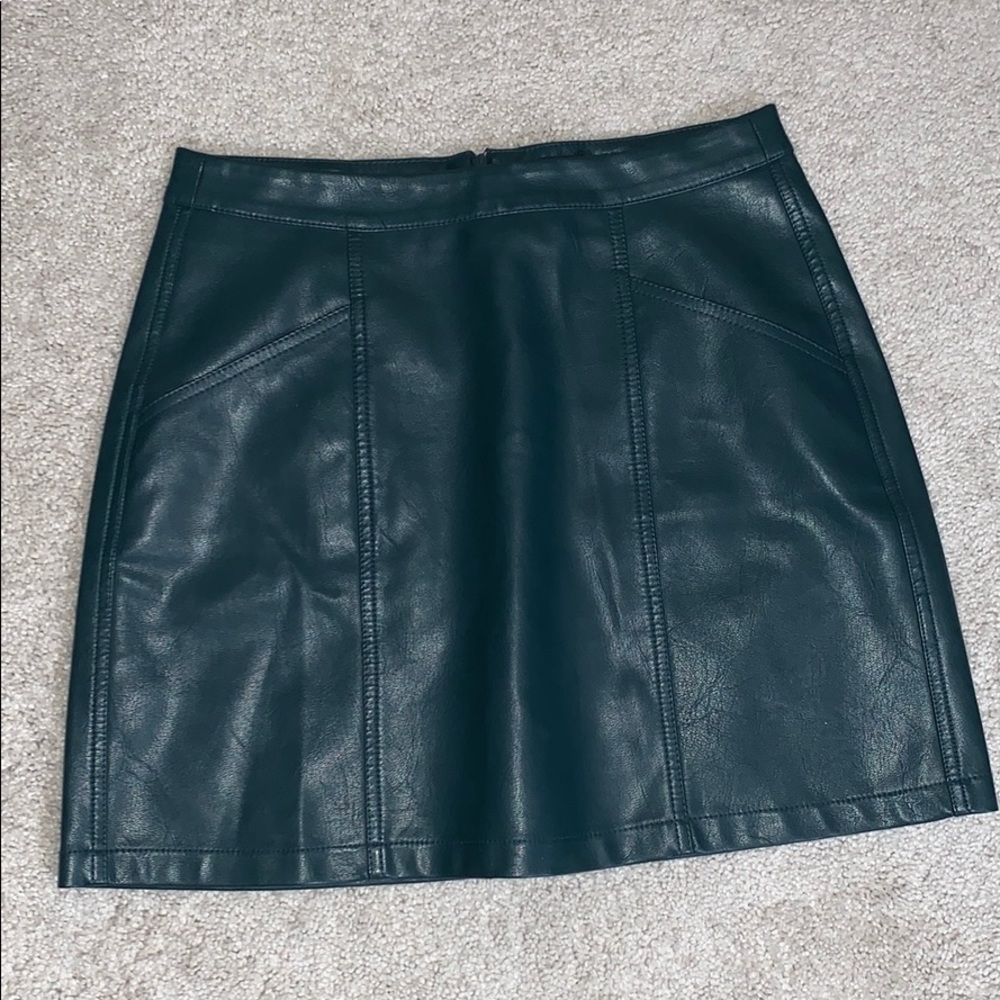 Faux Leather Dark Green Leather Skirt